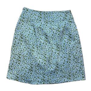 Vintage Chaus Pool Blue Ditsy Floral A-line Cotton Stretch Casual Skirt Sz 8
